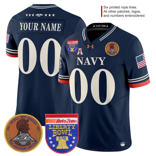 Navy Midshipmen 250th Anniversary Vapor Limited Custom Jersey - 2026 Liberty Bowl Patch - Stitched