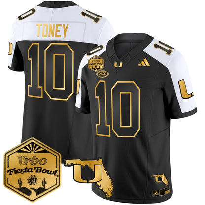 Men's Miami Hurricanes 2026 The Fiesta Bowl & Florida Patch Gold Vapor Limited Jersey - All Stitched
