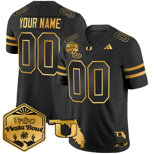 Miami Hurricanes 2026 The Fiesta Bowl & Florida Patch Gold Vapor Limited Custom Jersey - All Stitched