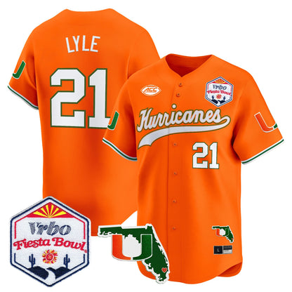 Men's Miami Hurricanes 2026 The Fiesta Bowl & Florida Patch Vapor Baseball Jersey - All Stitched