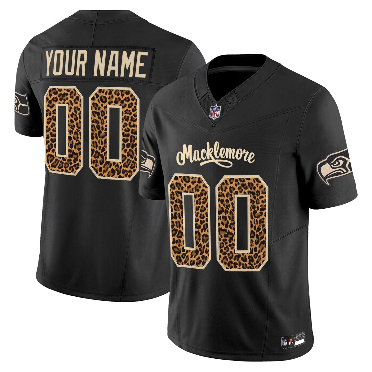 Seattle Seahawks x Macklemore Vapor Limited Custom Jersey - Leopard Print -Stitched