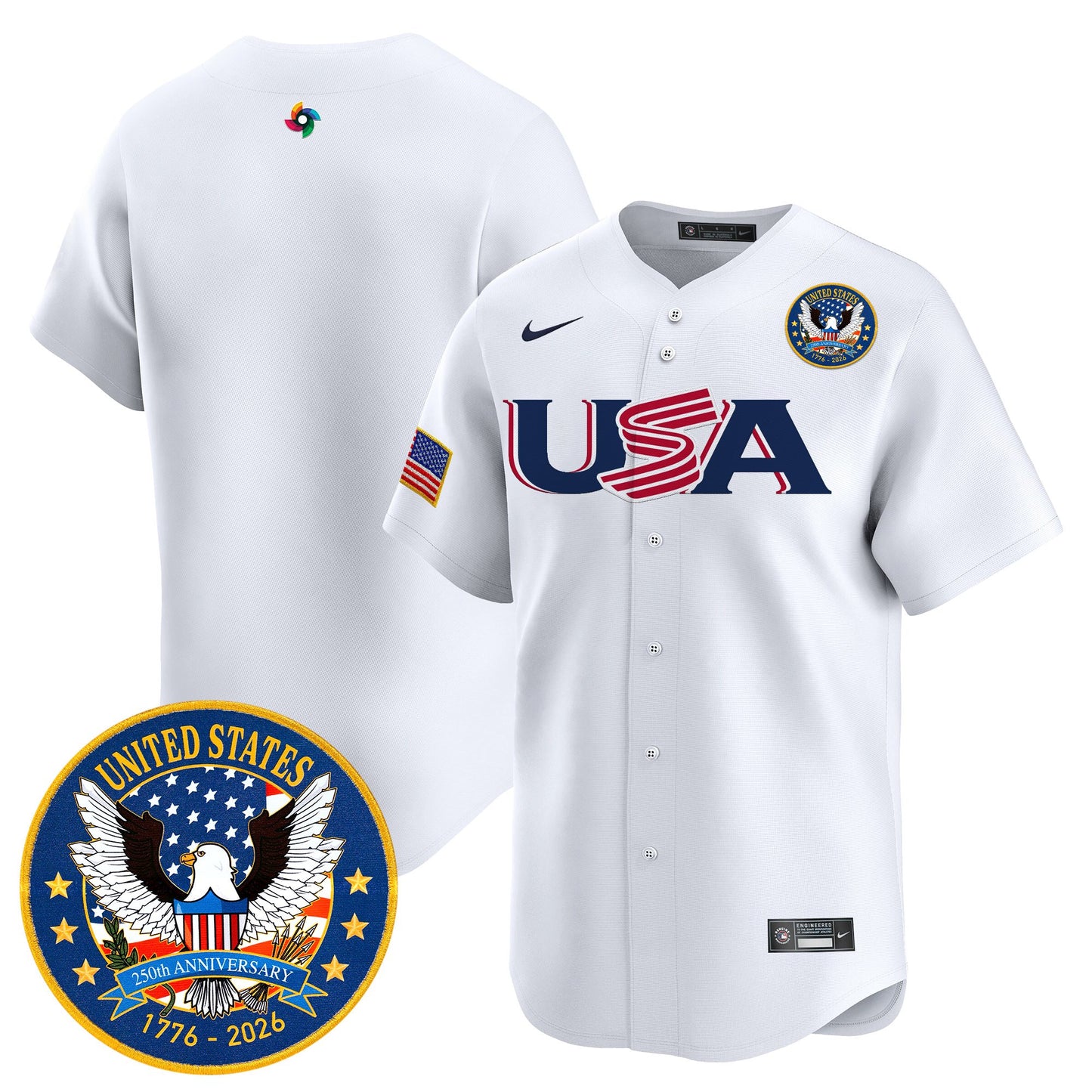 Men's Team USA World Baseball Classic United States 250th Anniversary Patch Vapor Premier Jersey - 2026 Roster - All Stitched