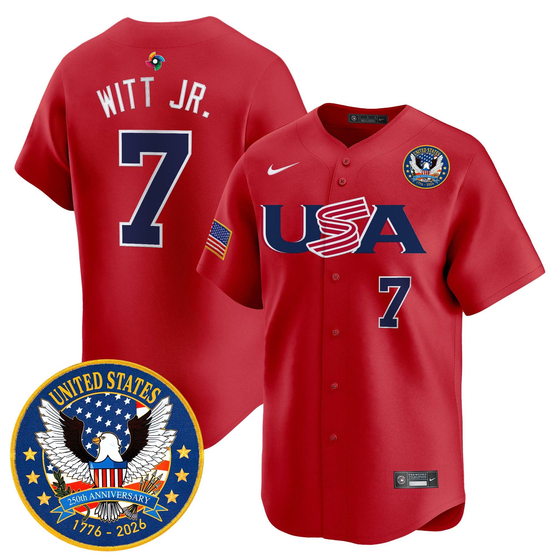 Men's Team USA World Baseball Classic United States 250th Anniversary Patch Vapor Premier Jersey - 2026 Roster - All Stitched