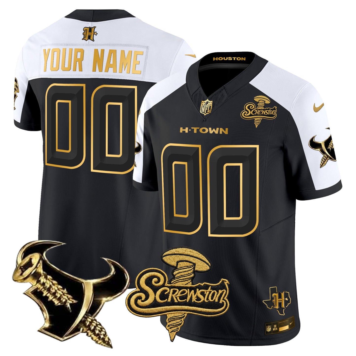 Houston Texans DJ Screw Gold Vapor Limited Custom Jersey - Stitched