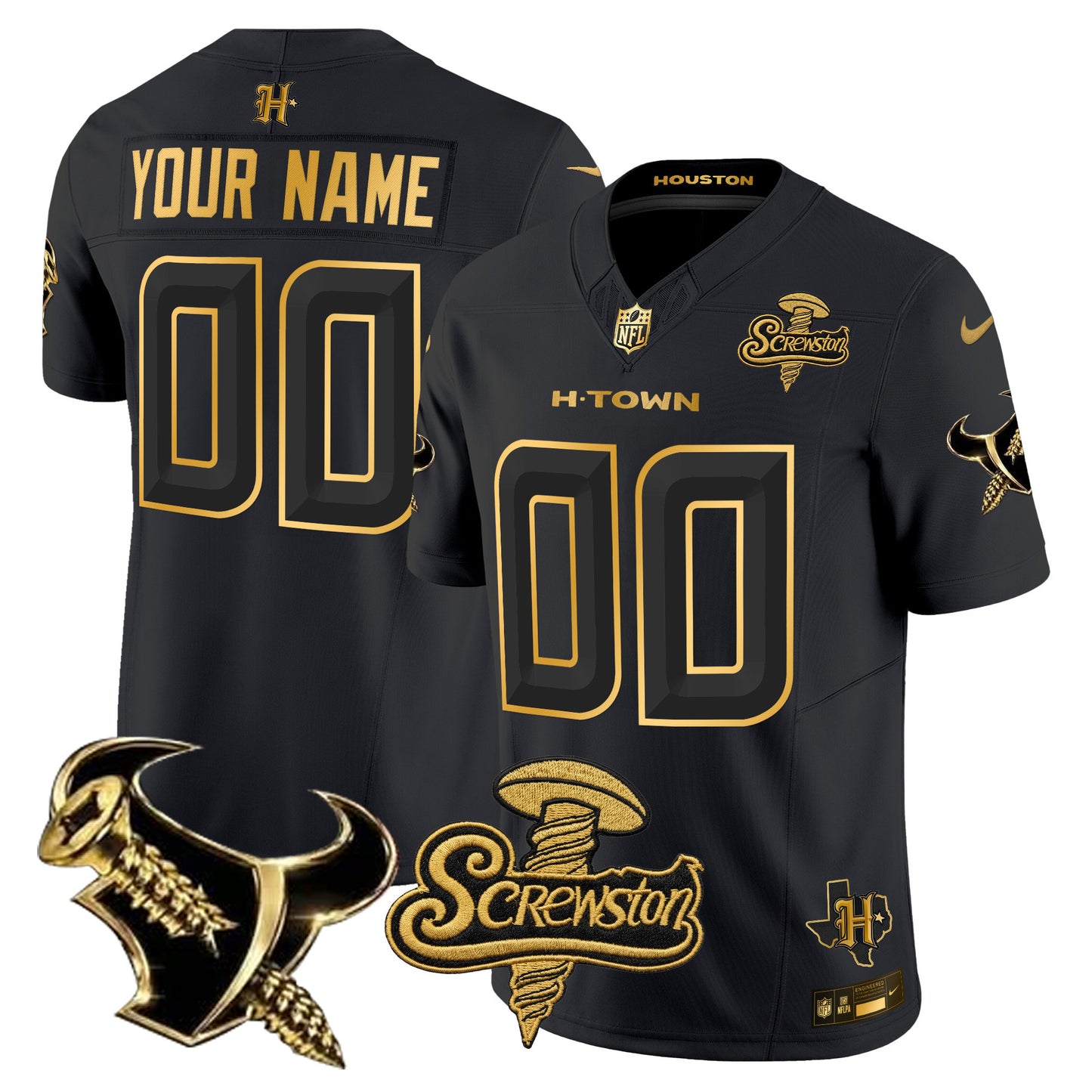 Houston Texans DJ Screw Gold Vapor Limited Custom Jersey - Stitched