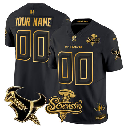 Houston Texans DJ Screw Gold Vapor Limited Custom Jersey - Stitched