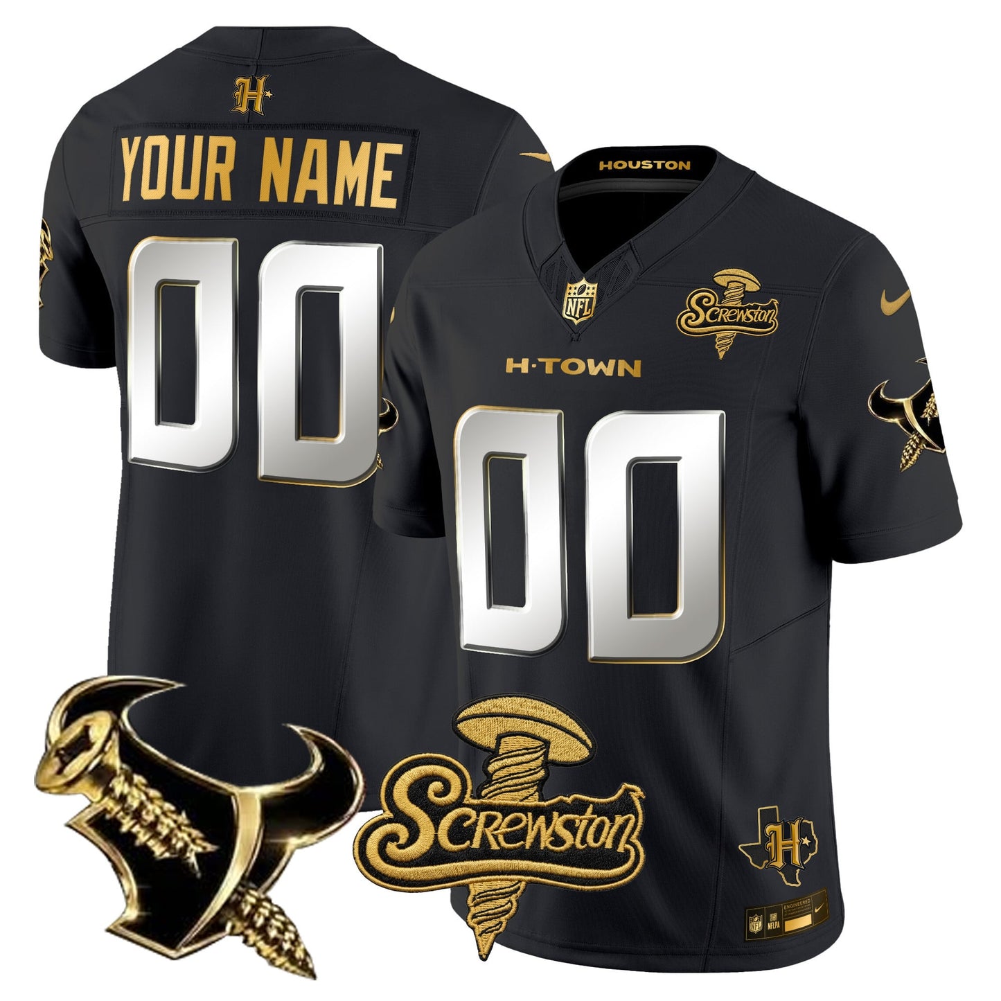 Houston Texans DJ Screw Gold Vapor Limited Custom Jersey - Stitched