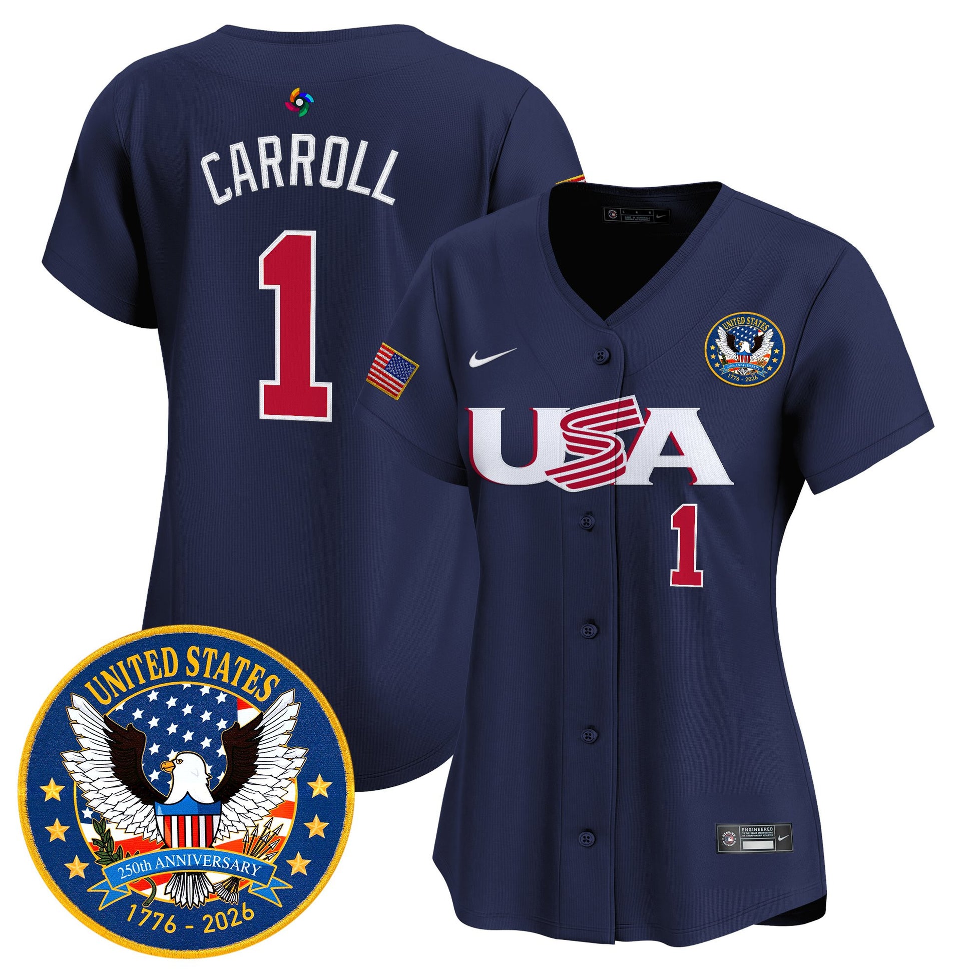 Women's Team USA World Baseball Classic United States 250th Anniversary Patch Vapor Premier Jersey - 2026 Roster - All Stitched