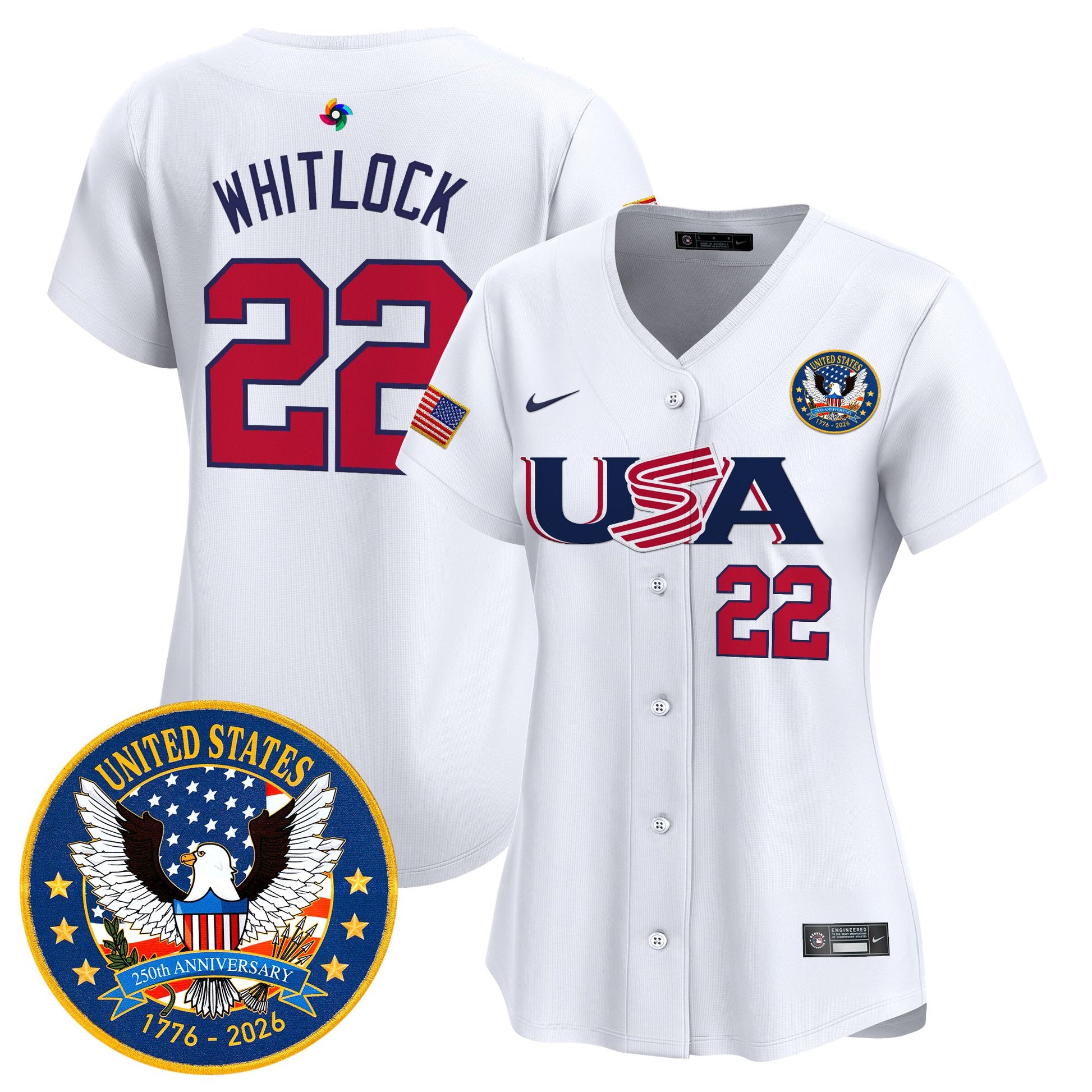 Women's Team USA World Baseball Classic United States 250th Anniversary Patch Vapor Premier Jersey - 2026 Roster - All Stitched
