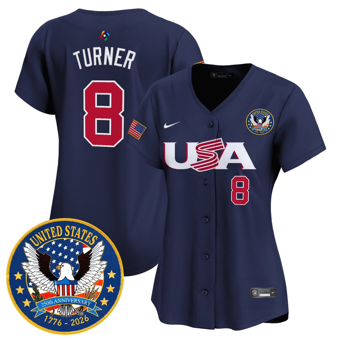 Women's Team USA World Baseball Classic United States 250th Anniversary Patch Vapor Premier Jersey - 2026 Roster - All Stitched