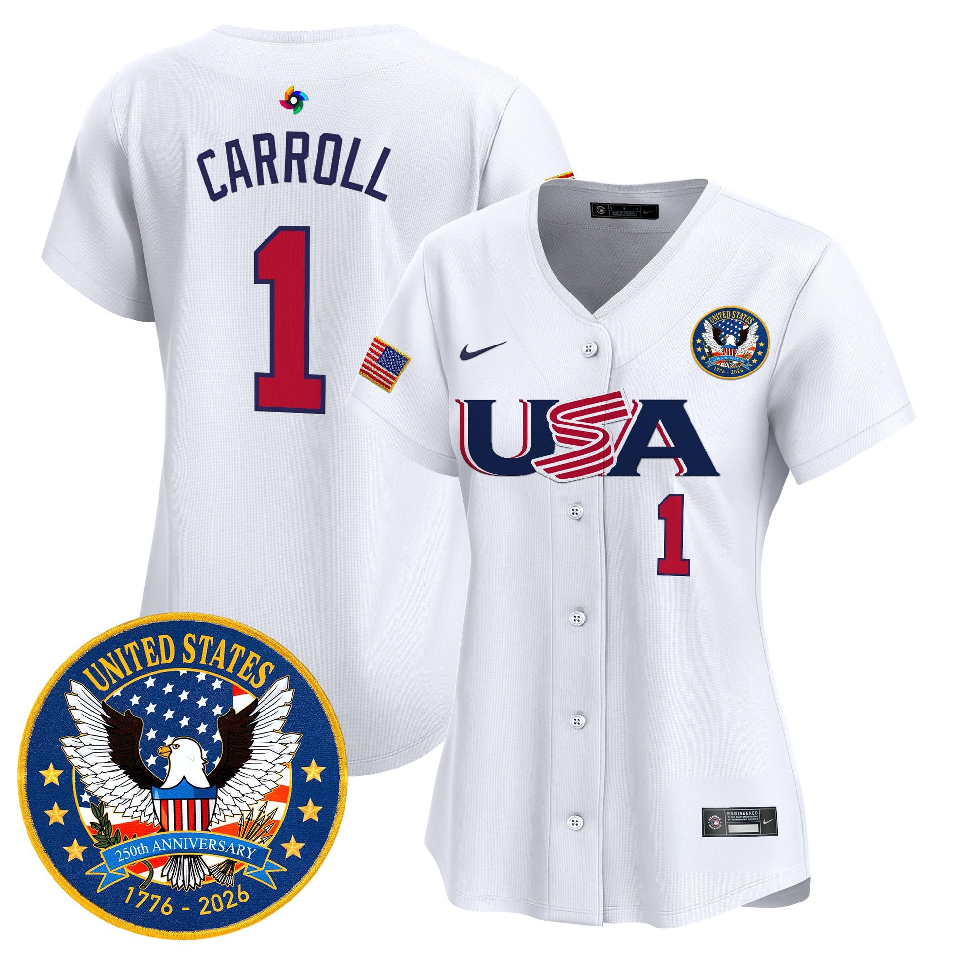 Women's Team USA World Baseball Classic United States 250th Anniversary Patch Vapor Premier Jersey - 2026 Roster - All Stitched