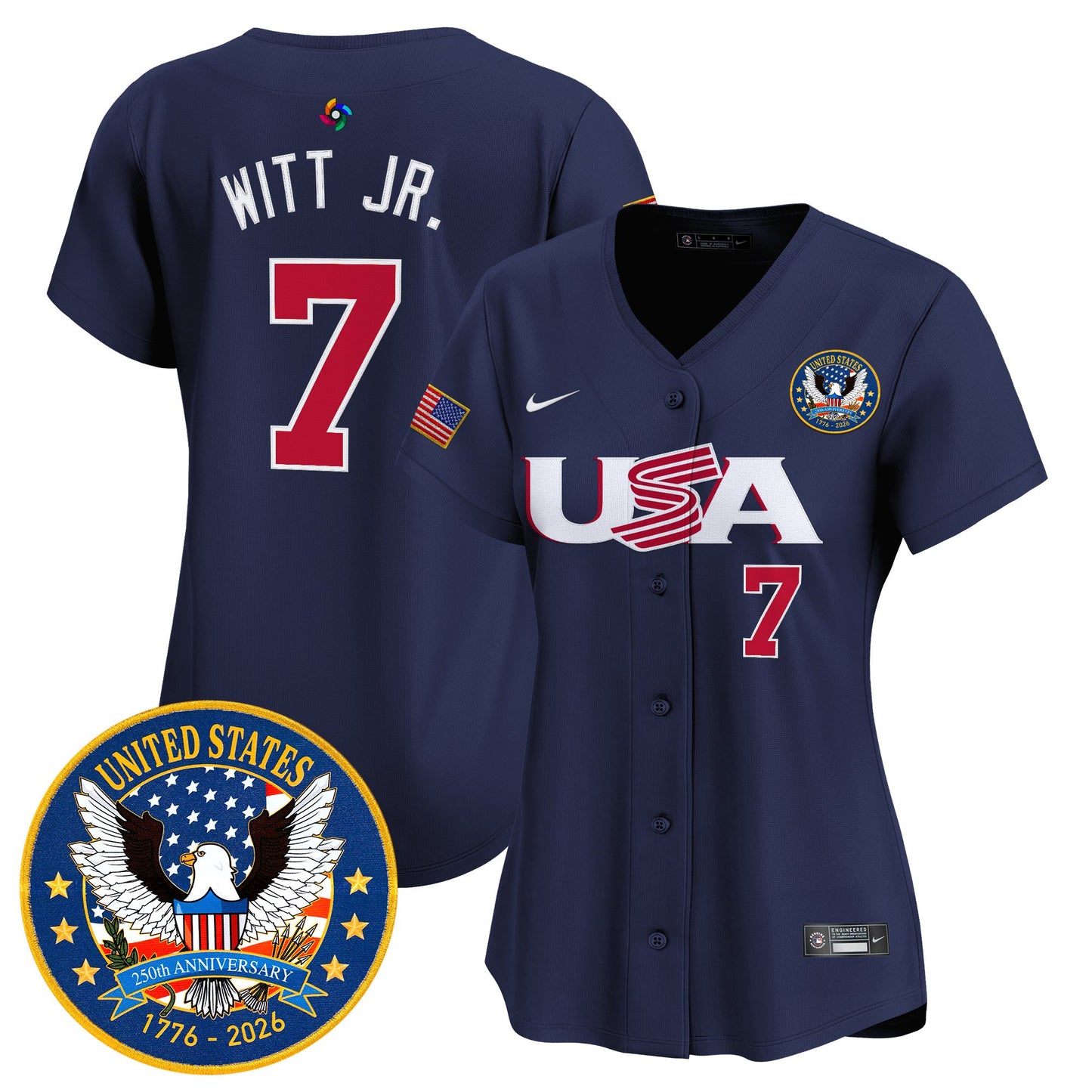 Women's Team USA World Baseball Classic United States 250th Anniversary Patch Vapor Premier Jersey - 2026 Roster - All Stitched