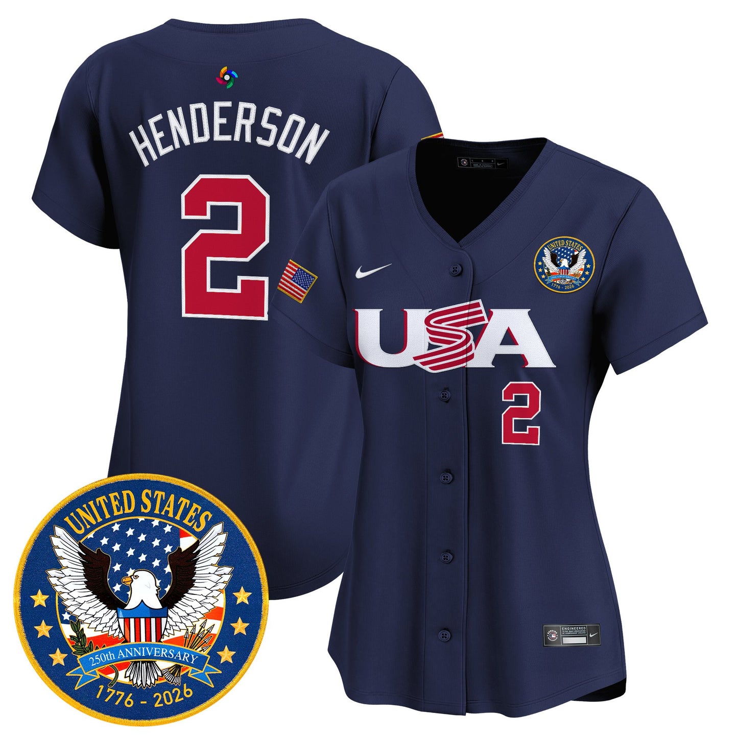 Women's Team USA World Baseball Classic United States 250th Anniversary Patch Vapor Premier Jersey - 2026 Roster - All Stitched