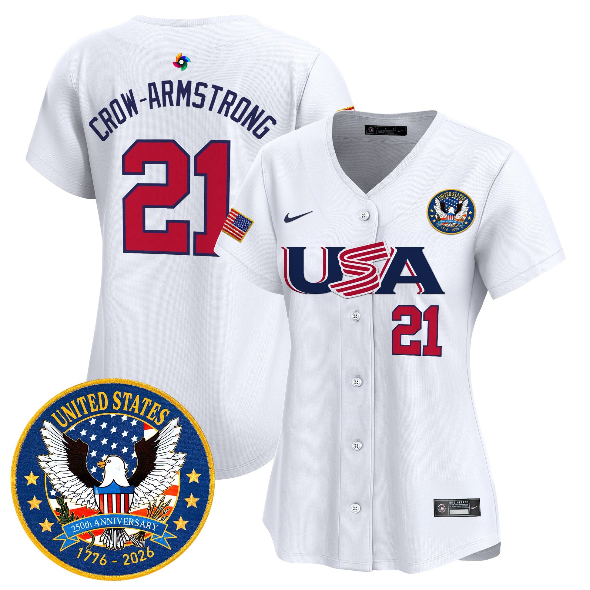 Women's Team USA World Baseball Classic United States 250th Anniversary Patch Vapor Premier Jersey - 2026 Roster - All Stitched