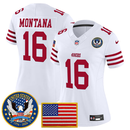 Women's San Francisco 49ers "United States 250th Anniversary Patch" Vapor Limited Jersey - All Stitched