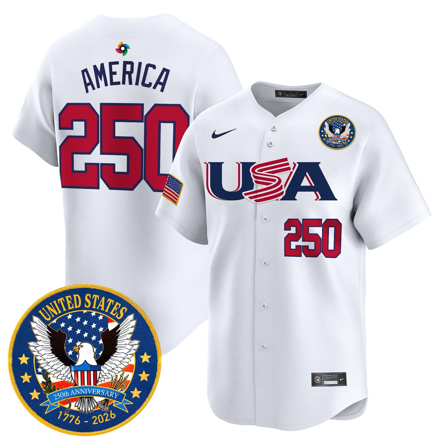 Men's Team USA World Baseball Classic United States 250th Anniversary Patch Vapor Premier Jersey - 2026 Roster - All Stitched