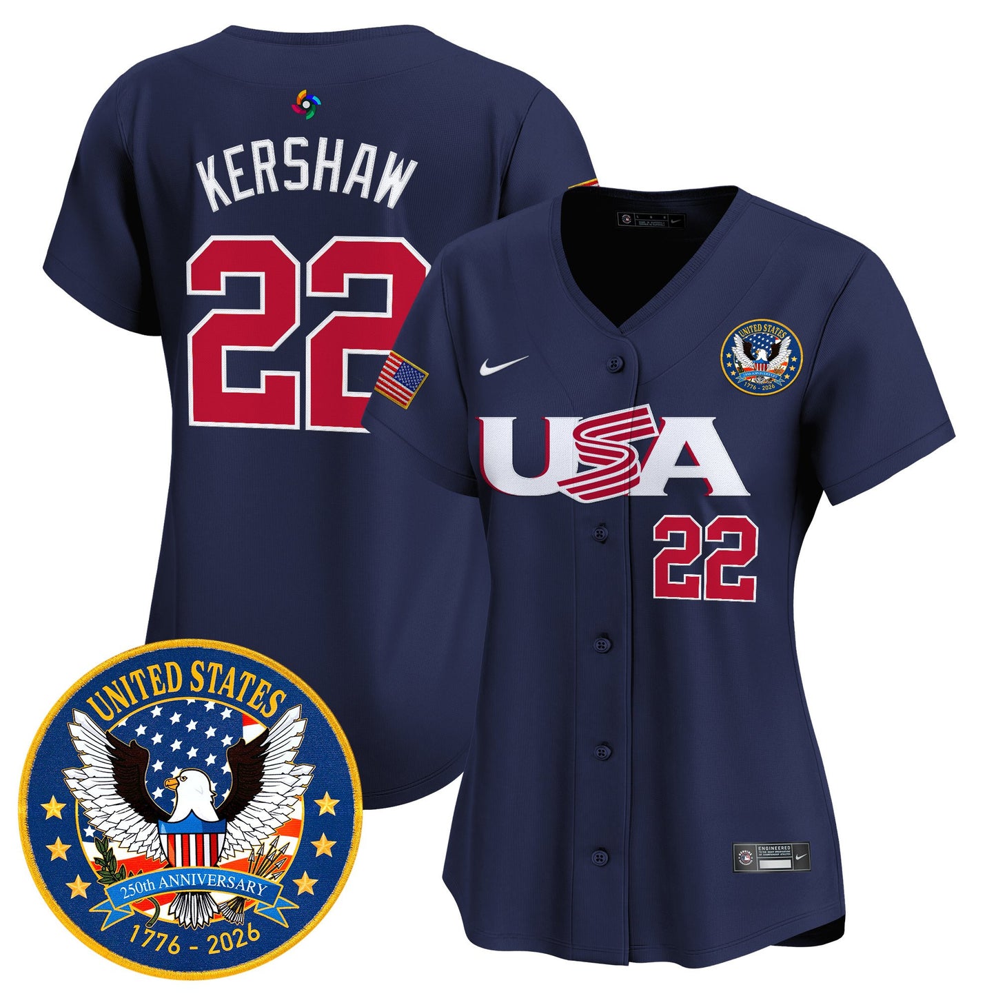 Women's Team USA World Baseball Classic United States 250th Anniversary Patch Vapor Premier Jersey - 2026 Roster - All Stitched