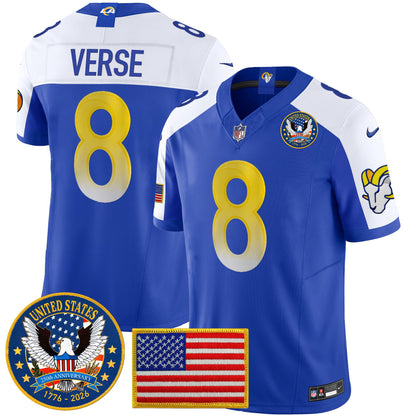 Men's Los Angeles Rams 2025 "United States 250th Anniversary Patch" Vapor Limited Jersey - All Stitched