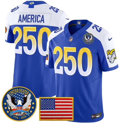 Men's Los Angeles Rams 2025 "United States 250th Anniversary Patch" Vapor Limited Jersey - All Stitched