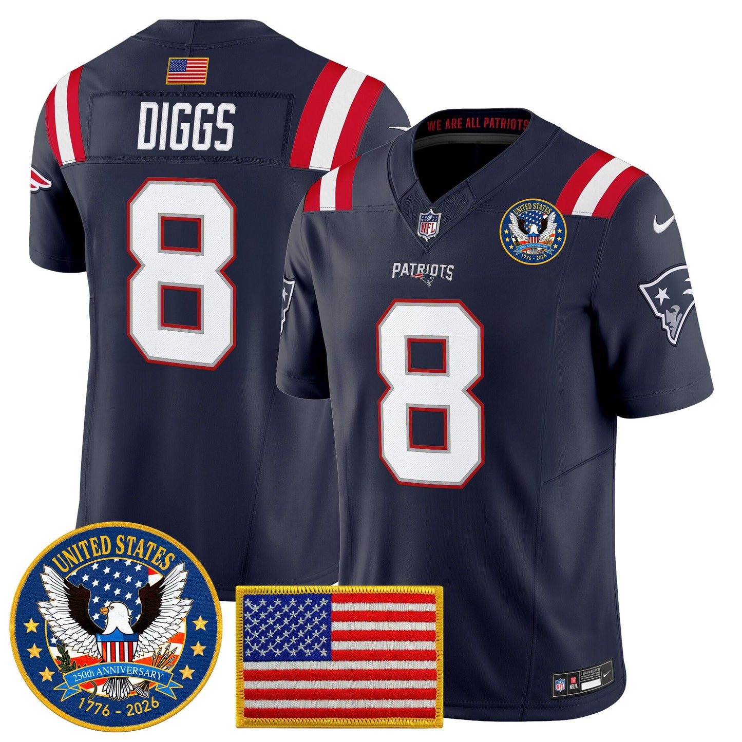 Men's New England Patriots "United States 250th Anniversary Patch" Vapor Limited Jersey - All Stitched