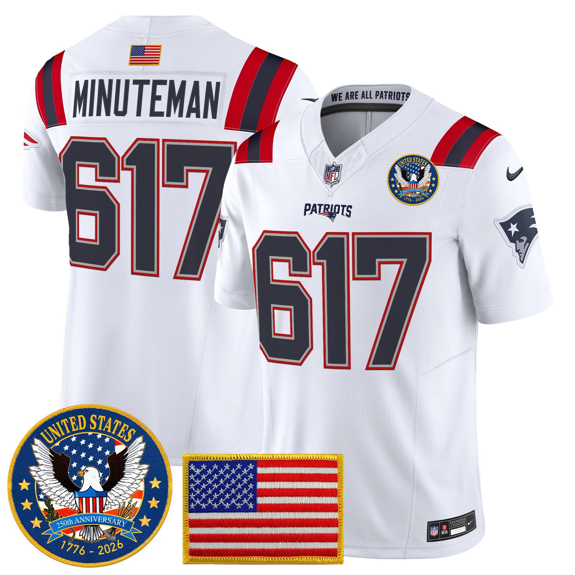 Men's New England Patriots "United States 250th Anniversary Patch" Vapor Limited Jersey - All Stitched