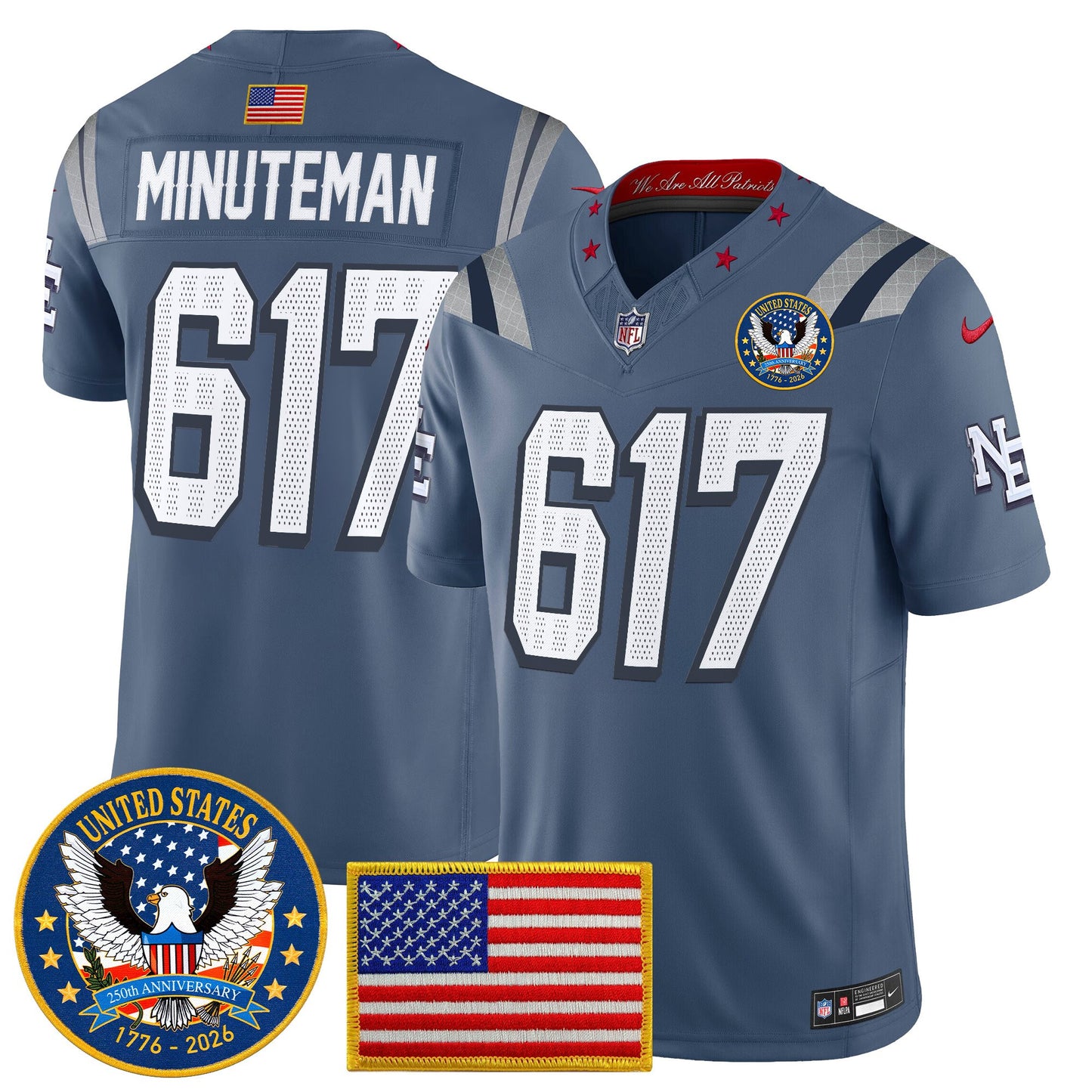 Men's New England Patriots "United States 250th Anniversary Patch" Vapor Limited Jersey - All Stitched