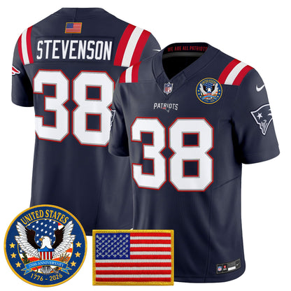 Men's New England Patriots "United States 250th Anniversary Patch" Vapor Limited Jersey - All Stitched