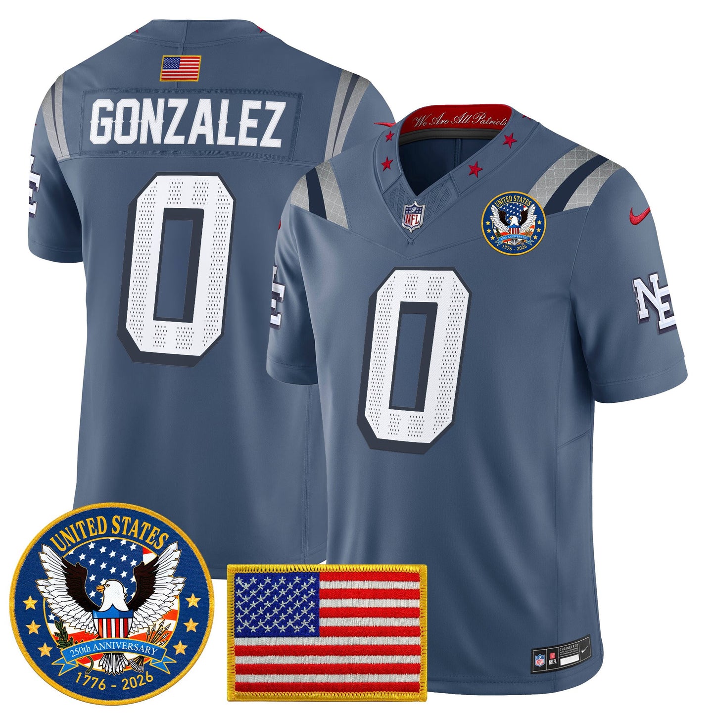 Men's New England Patriots "United States 250th Anniversary Patch" Vapor Limited Jersey - All Stitched