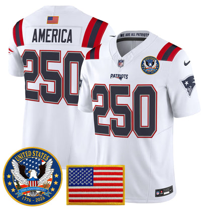 Men's New England Patriots "United States 250th Anniversary Patch" Vapor Limited Jersey - All Stitched