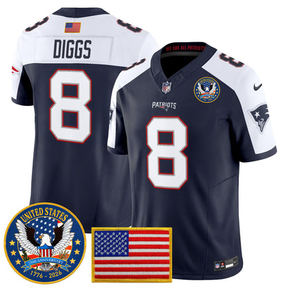 Men's New England Patriots "United States 250th Anniversary Patch" Vapor Limited Jersey - All Stitched