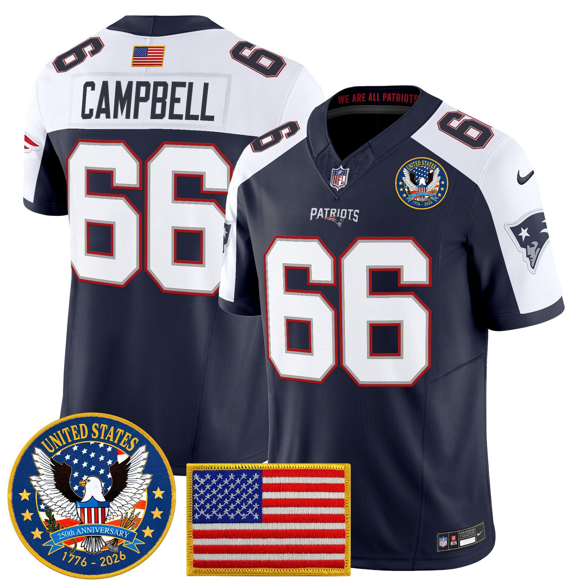 Men's New England Patriots "United States 250th Anniversary Patch" Vapor Limited Jersey - All Stitched