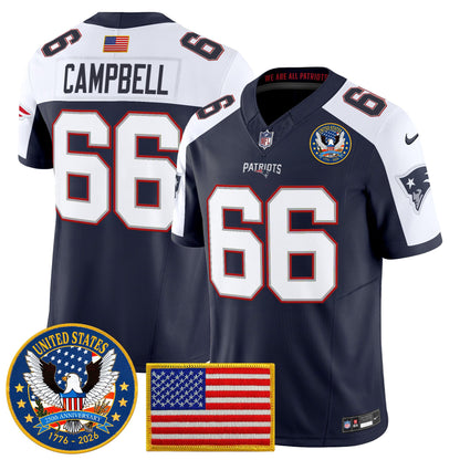 Men's New England Patriots "United States 250th Anniversary Patch" Vapor Limited Jersey - All Stitched