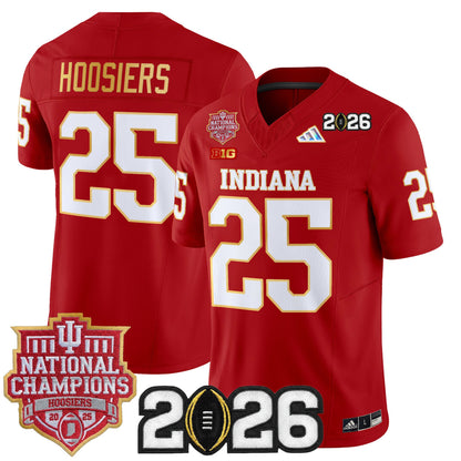 Men's Indiana Hoosiers 2025 National Champions & 2026 CFP Final Patch Gold Trim Vapor Limited Jersey - All Stitched