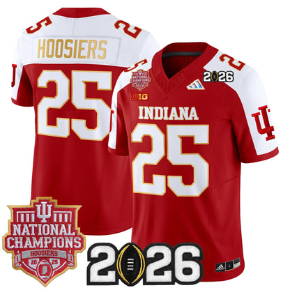 Men's Indiana Hoosiers 2025 National Champions & 2026 CFP Final Patch Gold Trim Vapor Limited Jersey - All Stitched