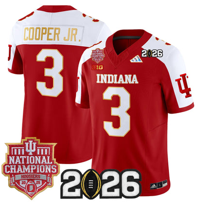 Men's Indiana Hoosiers 2025 National Champions & 2026 CFP Final Patch Gold Trim Vapor Limited Jersey - All Stitched