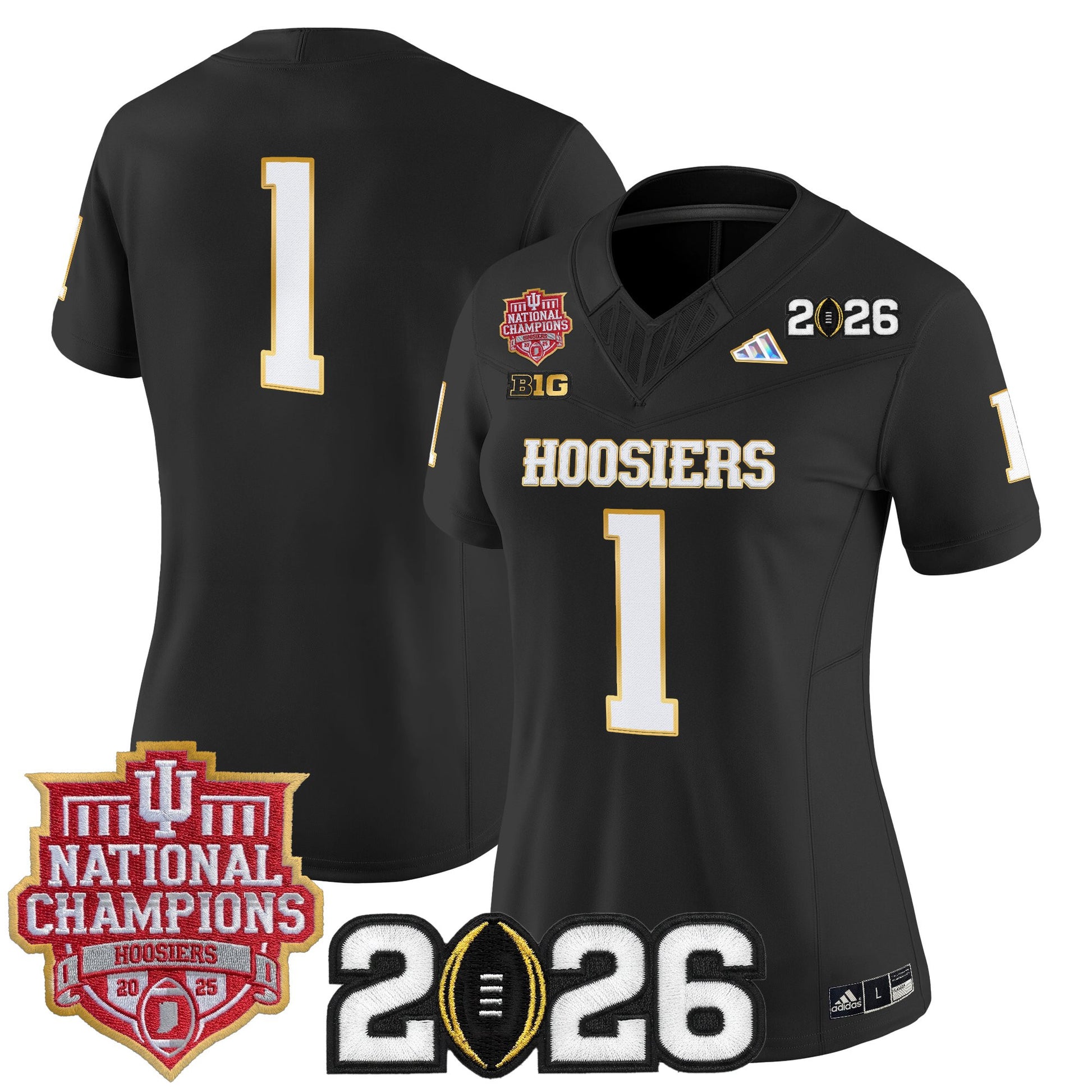 Women's Indiana Hoosiers 2025 National Champions & 2026 CFP Final Patch Gold Trim Vapor Limited Jersey - All Stitched