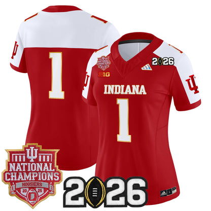 Women's Indiana Hoosiers 2025 National Champions & 2026 CFP Final Patch Gold Trim Vapor Limited Jersey - All Stitched