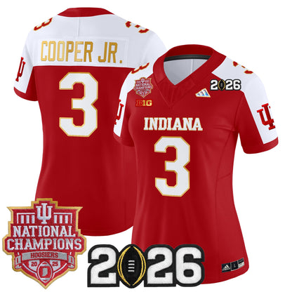 Women's Indiana Hoosiers 2025 National Champions & 2026 CFP Final Patch Gold Trim Vapor Limited Jersey - All Stitched