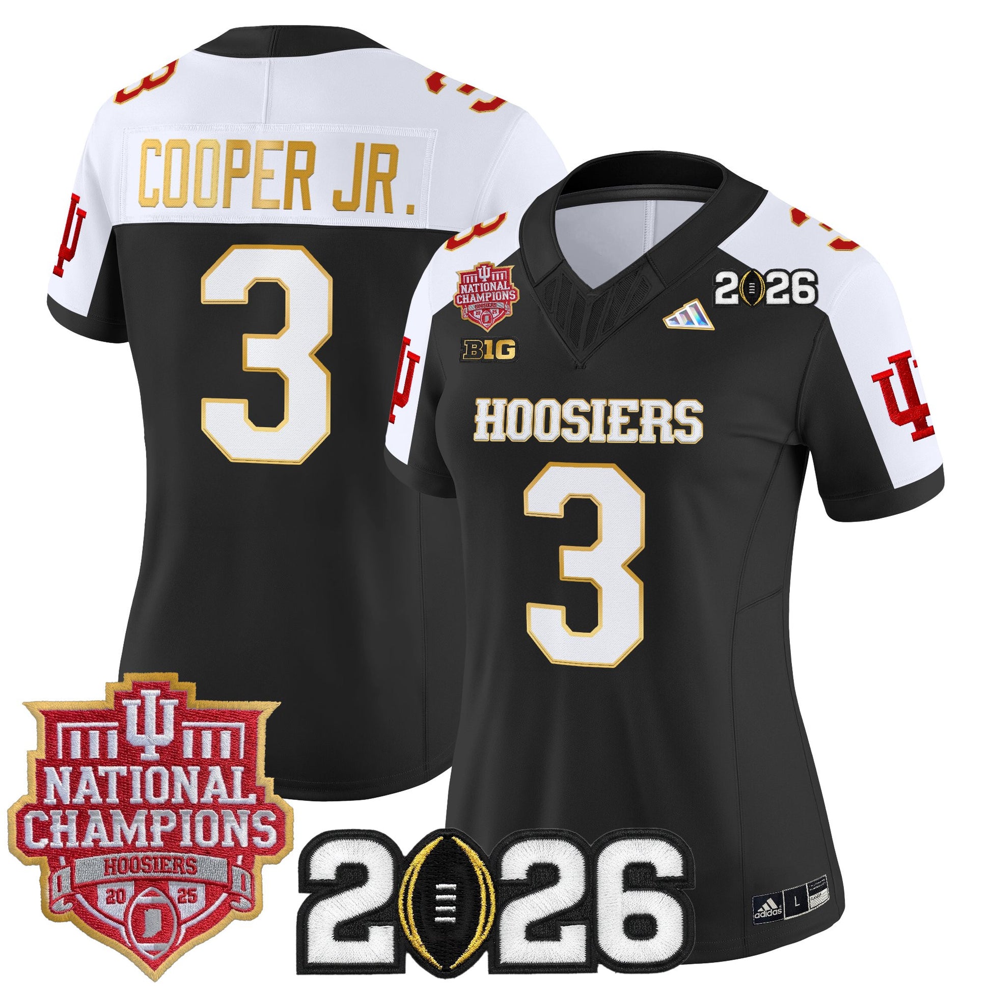 Women's Indiana Hoosiers 2025 National Champions & 2026 CFP Final Patch Gold Trim Vapor Limited Jersey - All Stitched