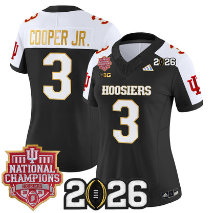 Women's Indiana Hoosiers 2025 National Champions & 2026 CFP Final Patch Gold Trim Vapor Limited Jersey - All Stitched