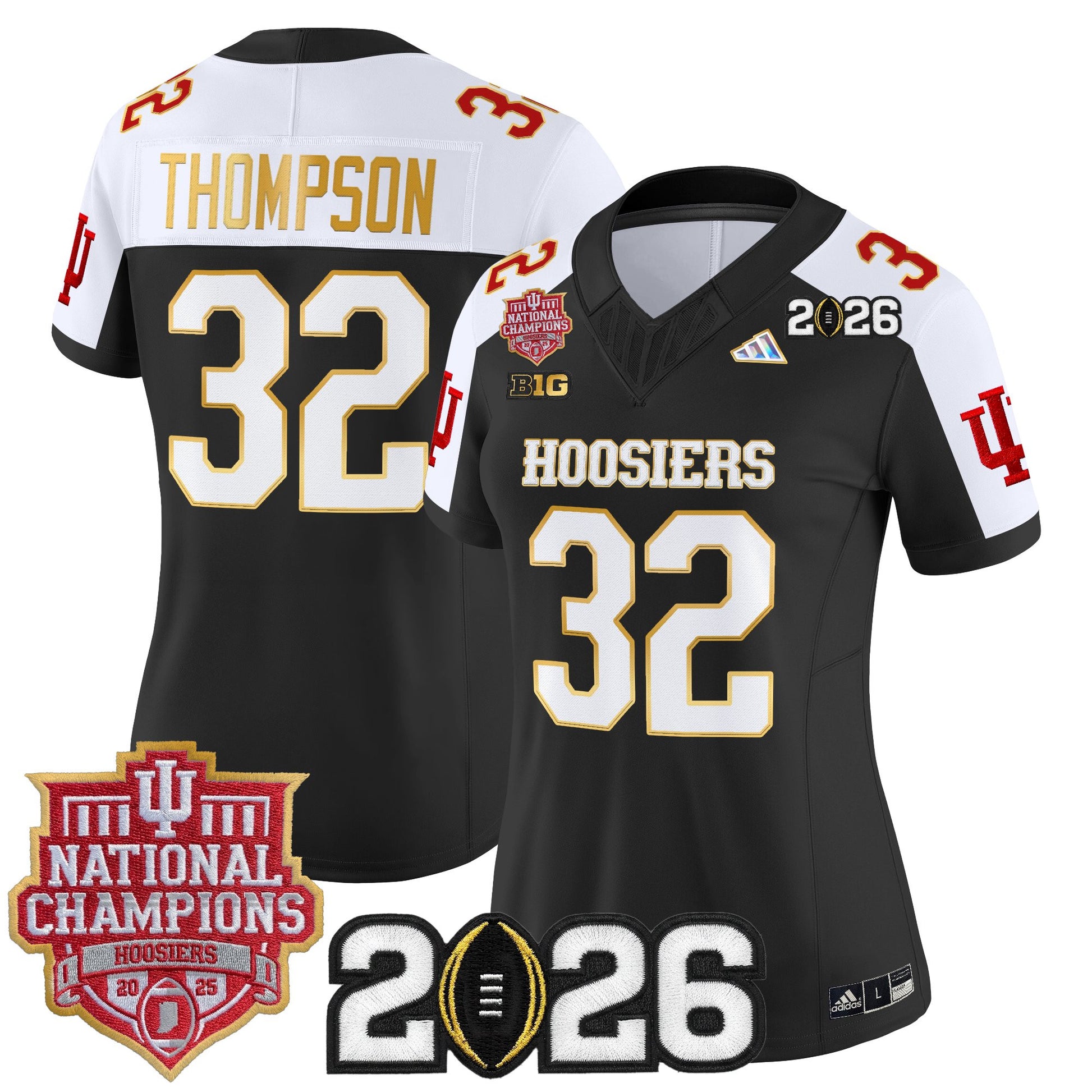 Women's Indiana Hoosiers 2025 National Champions & 2026 CFP Final Patch Gold Trim Vapor Limited Jersey - All Stitched
