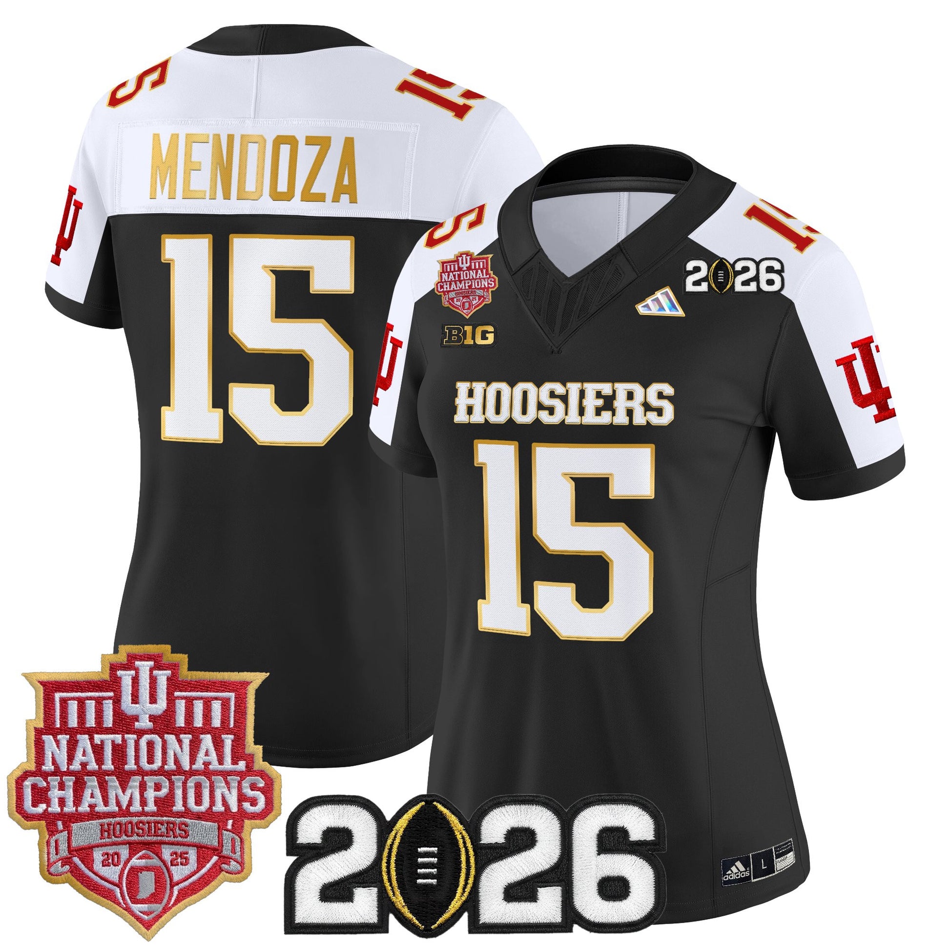 Women's Indiana Hoosiers 2025 National Champions & 2026 CFP Final Patch Gold Trim Vapor Limited Jersey - All Stitched