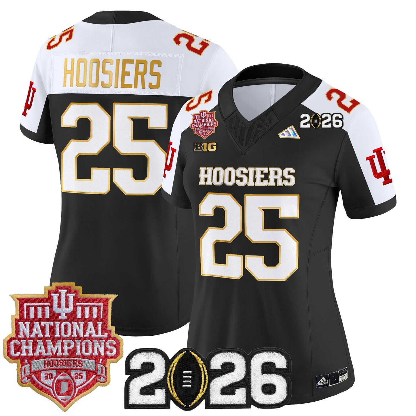 Women's Indiana Hoosiers 2025 National Champions & 2026 CFP Final Patch Gold Trim Vapor Limited Jersey - All Stitched