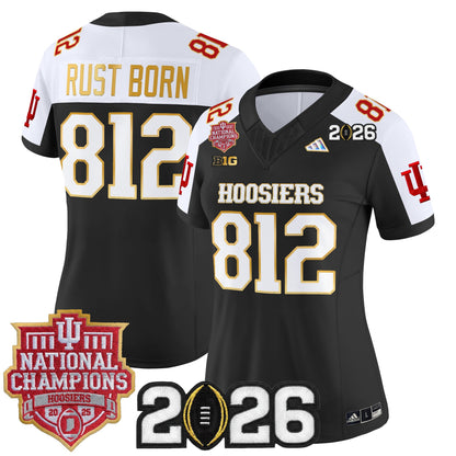 Women's Indiana Hoosiers 2025 National Champions & 2026 CFP Final Patch Gold Trim Vapor Limited Jersey - All Stitched