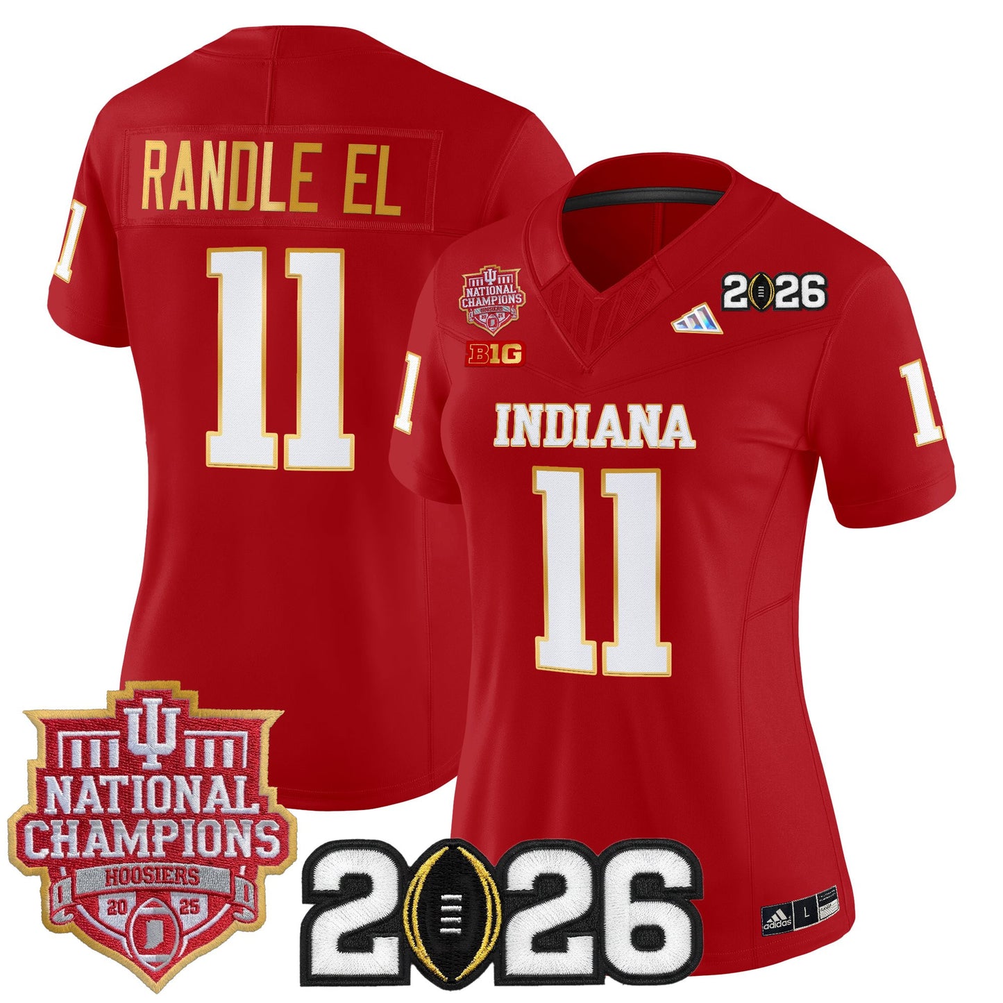 Women's Indiana Hoosiers 2025 National Champions & 2026 CFP Final Patch Gold Trim Vapor Limited Jersey - All Stitched