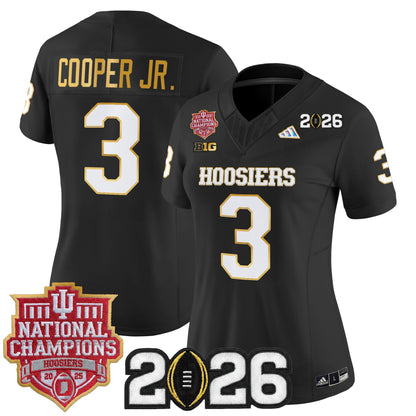 Women's Indiana Hoosiers 2025 National Champions & 2026 CFP Final Patch Gold Trim Vapor Limited Jersey - All Stitched