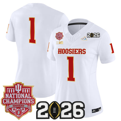 Women's Indiana Hoosiers 2025 National Champions & 2026 CFP Final Patch Gold Trim Vapor Limited Jersey - All Stitched