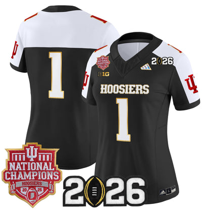 Women's Indiana Hoosiers 2025 National Champions & 2026 CFP Final Patch Gold Trim Vapor Limited Jersey - All Stitched
