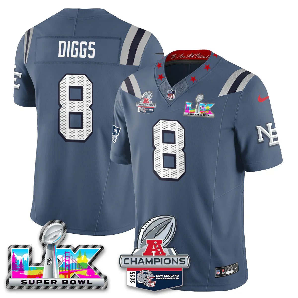 NE 2025 Vapor Jersey - AFC Champions Limited Patch - All Stitched