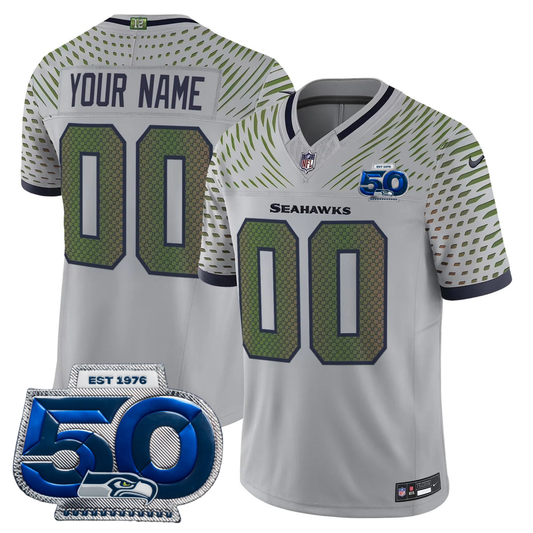 Custom Seattle Seahawks 2025 "Rivalries" 50th Season Patch Vapor Limited Jersey - All Stitched